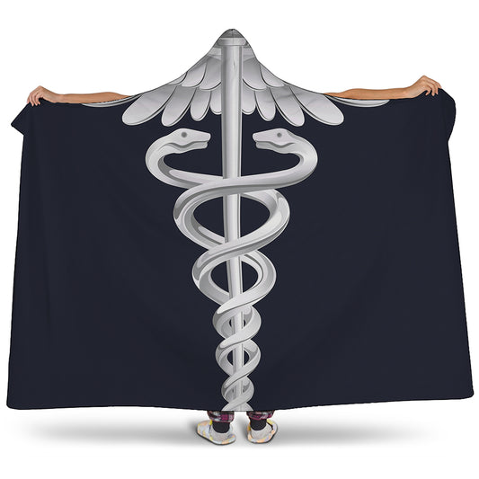 Caduceus Symbol Of Medicine Print Hooded Blanket