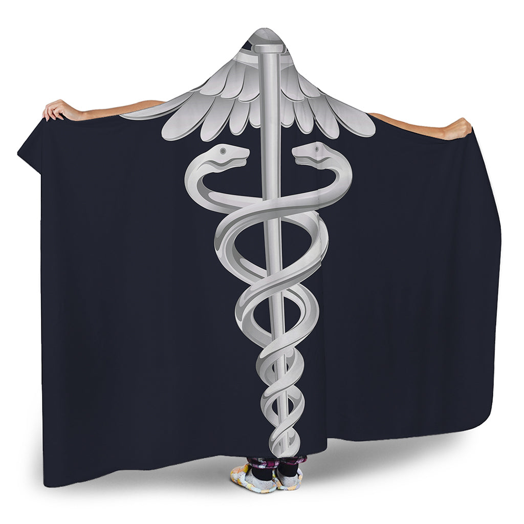 Caduceus Symbol Of Medicine Print Hooded Blanket