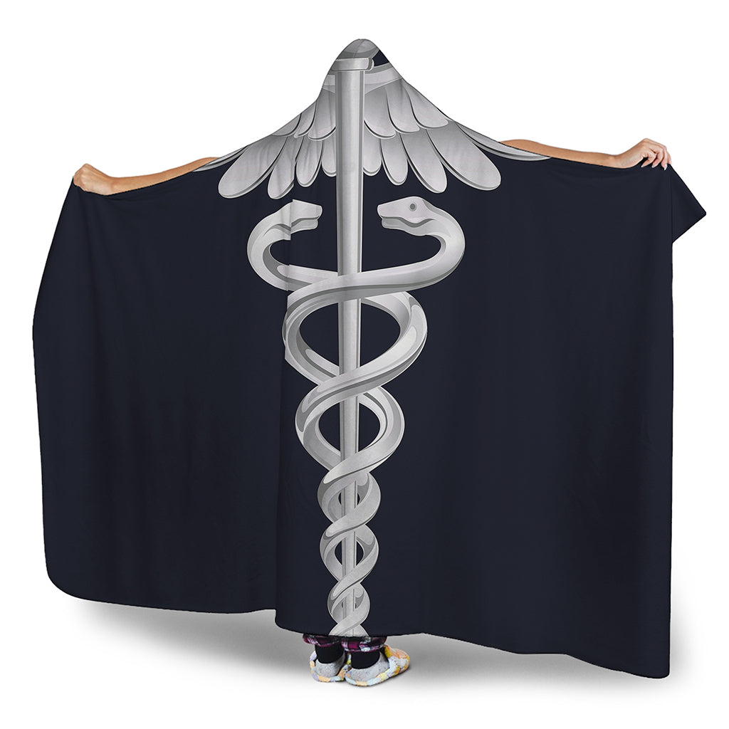 Caduceus Symbol Of Medicine Print Hooded Blanket