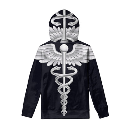 Caduceus Symbol Of Medicine Print Pullover Hoodie