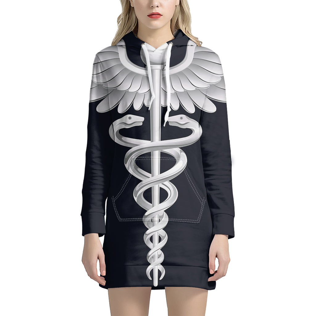 Caduceus Symbol Of Medicine Print Pullover Hoodie Dress