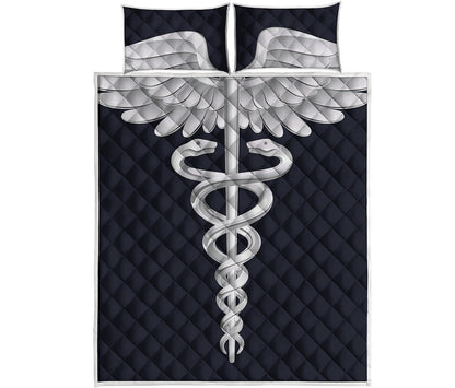 Caduceus Symbol Of Medicine Print Quilt Bed Set