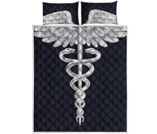 Caduceus Symbol Of Medicine Print Quilt Bed Set