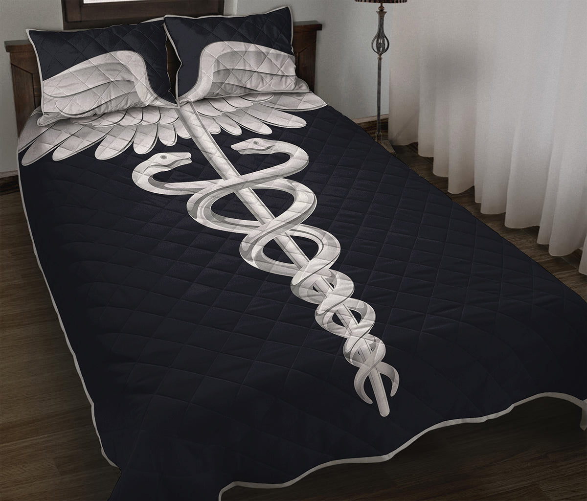 Caduceus Symbol Of Medicine Print Quilt Bed Set