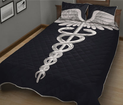 Caduceus Symbol Of Medicine Print Quilt Bed Set