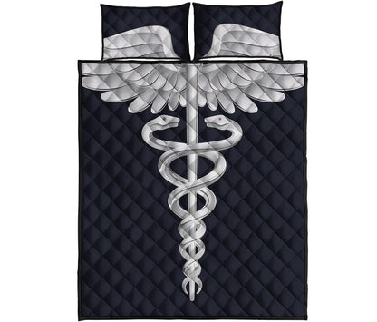 Caduceus Symbol Of Medicine Print Quilt Bed Set