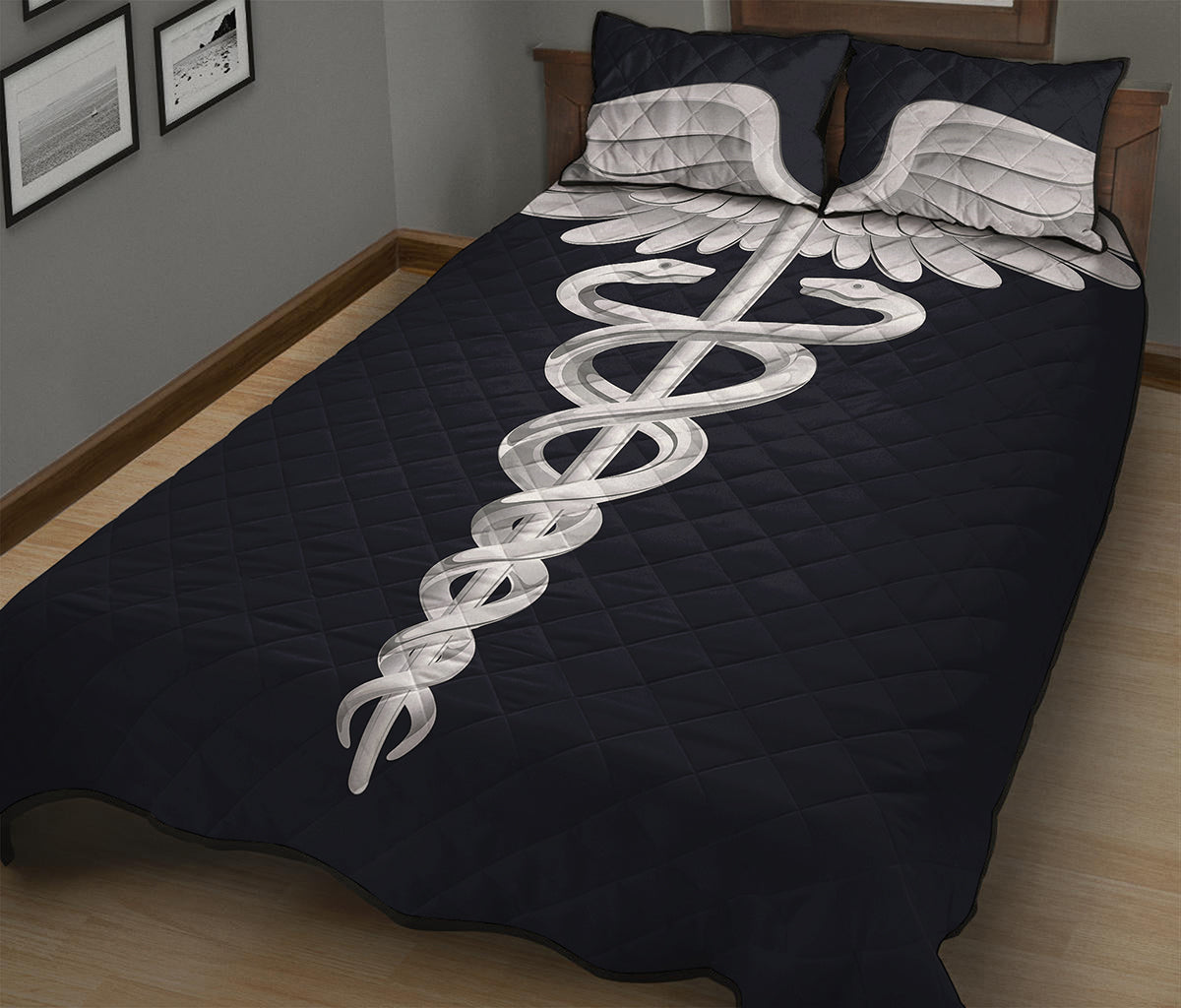 Caduceus Symbol Of Medicine Print Quilt Bed Set