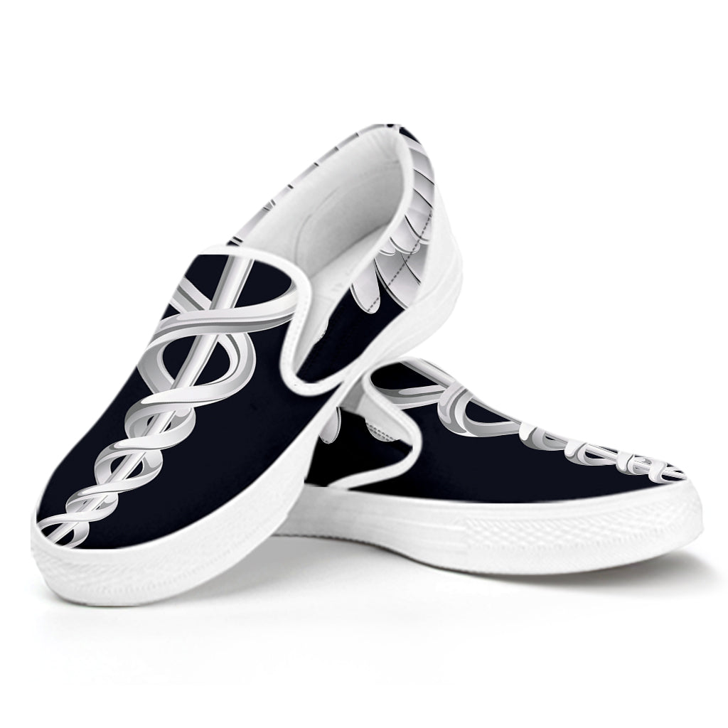 Caduceus Symbol Of Medicine Print White Slip On Shoes