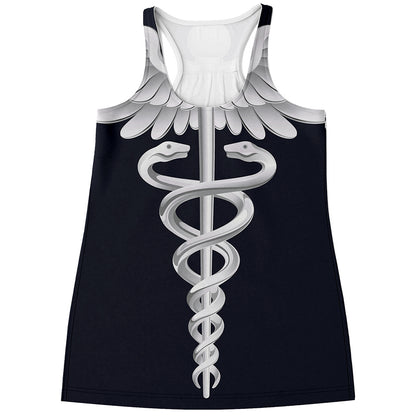 Caduceus Symbol Of Medicine Print Women's Racerback Tank Top