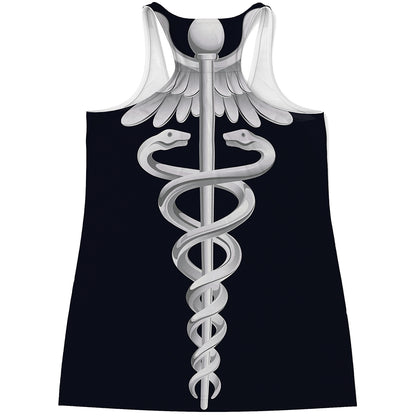 Caduceus Symbol Of Medicine Print Women's Racerback Tank Top