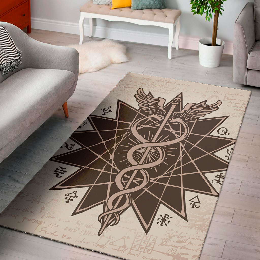 Caduceus Symbol Print Area Rug