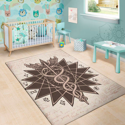 Caduceus Symbol Print Area Rug