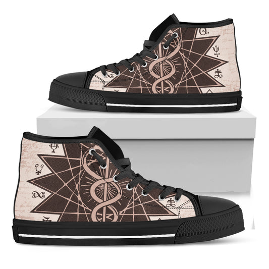Caduceus Symbol Print Black High Top Shoes