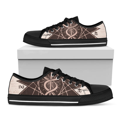 Caduceus Symbol Print Black Low Top Shoes 