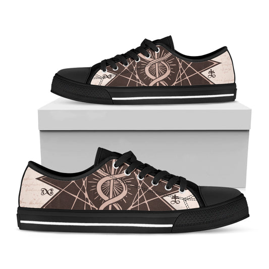 Caduceus Symbol Print Black Low Top Shoes 