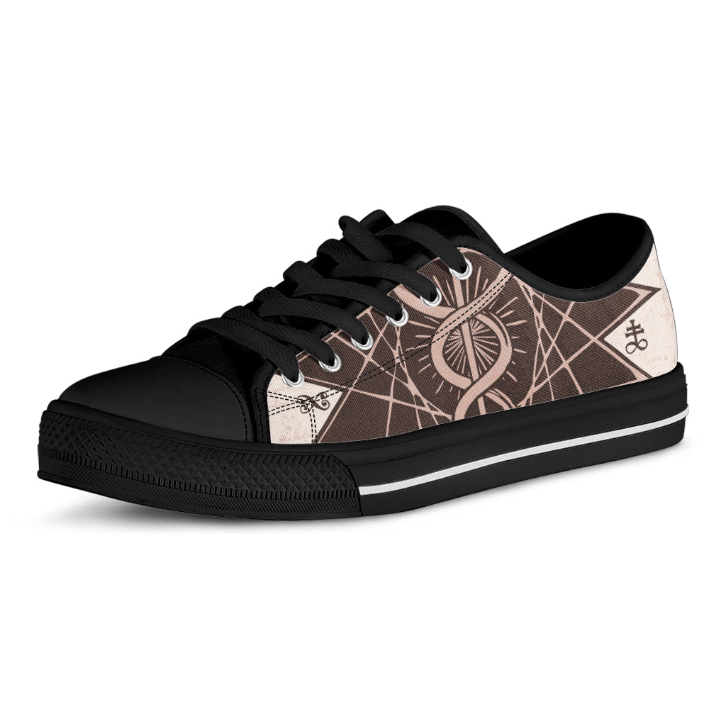 Caduceus Symbol Print Black Low Top Shoes 