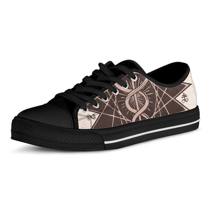 Caduceus Symbol Print Black Low Top Shoes 
