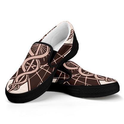 Caduceus Symbol Print Black Slip On Shoes