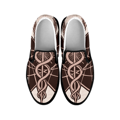 Caduceus Symbol Print Black Slip On Shoes
