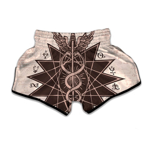 Caduceus Symbol Print Muay Thai Boxing Shorts