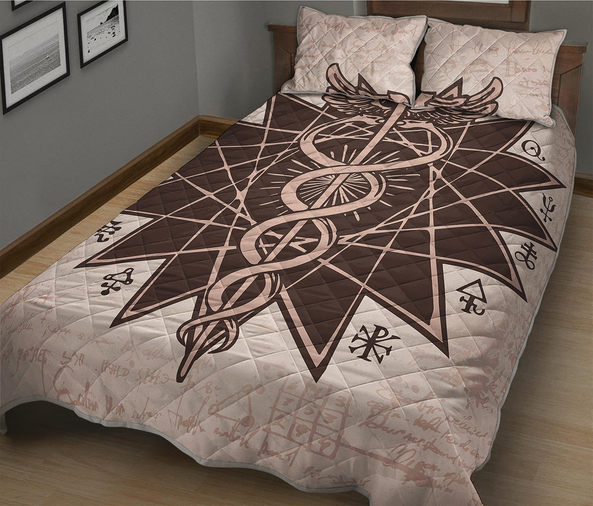 Caduceus Symbol Print Quilt Bed Set