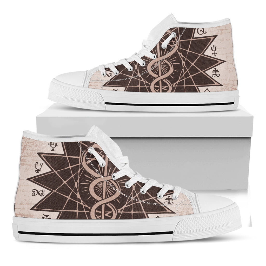 Caduceus Symbol Print White High Top Shoes