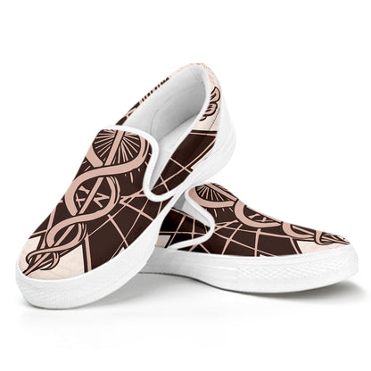 Caduceus Symbol Print White Slip On Shoes