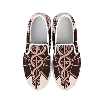 Caduceus Symbol Print White Slip On Shoes
