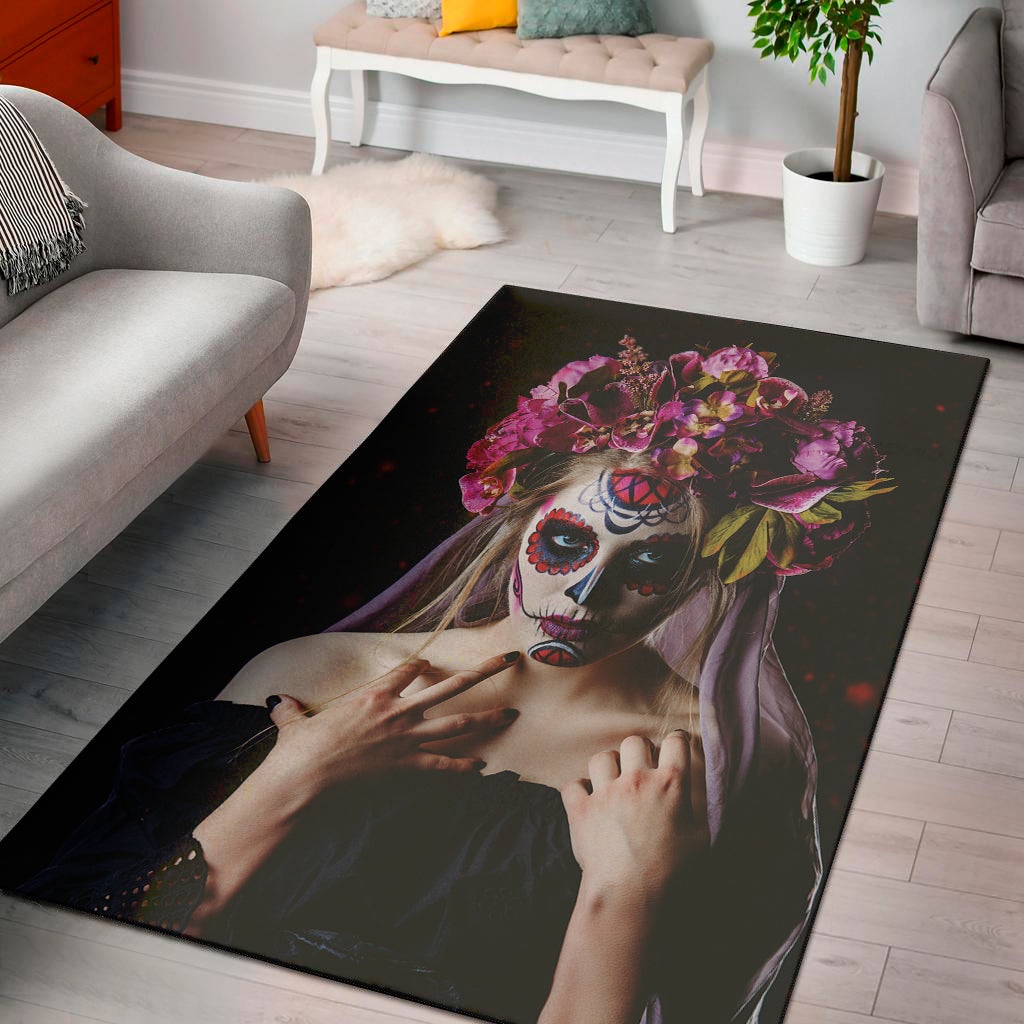 Calavera Girl Day of The Dead Print Area Rug