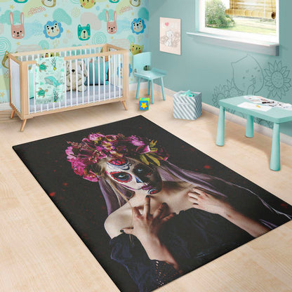 Calavera Girl Day of The Dead Print Area Rug