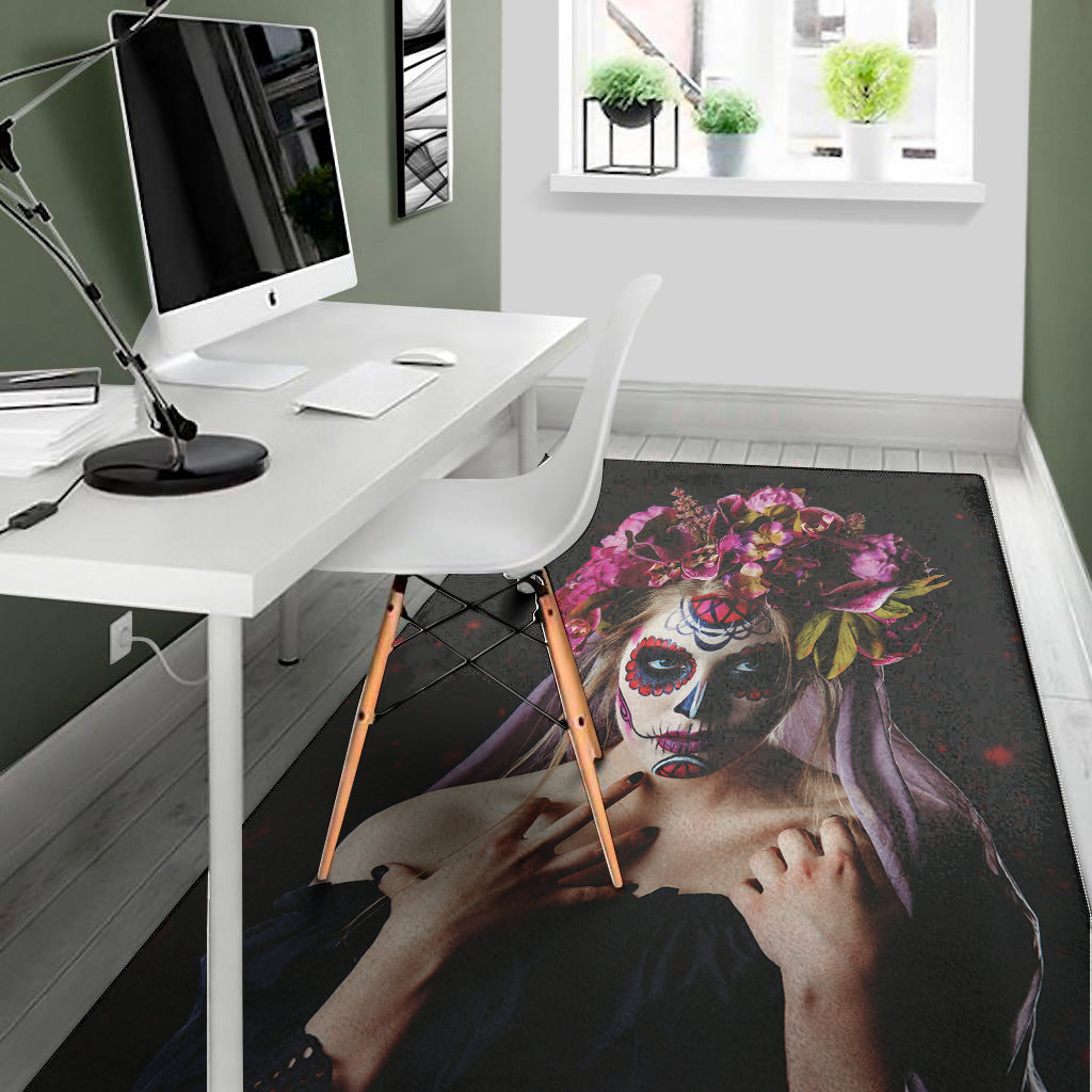 Calavera Girl Day of The Dead Print Area Rug