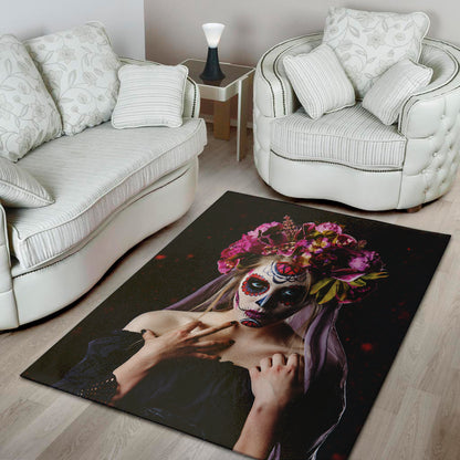 Calavera Girl Day of The Dead Print Area Rug