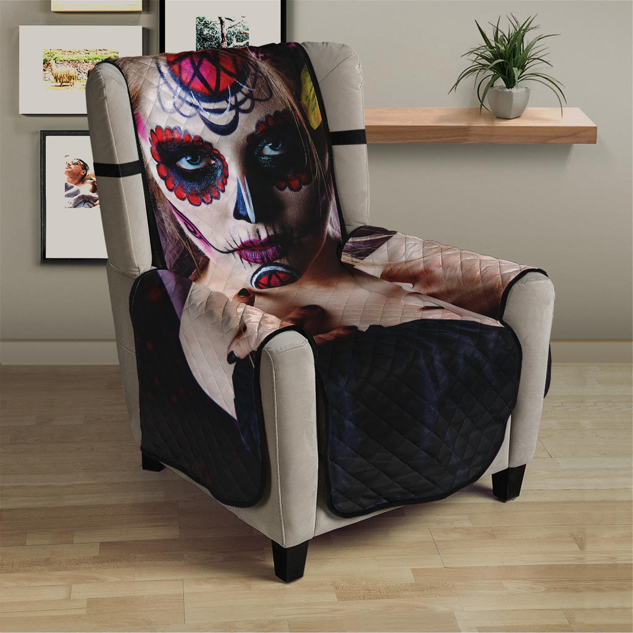 Calavera Girl Day of The Dead Print Armchair Protector