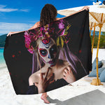 Calavera Girl Day of The Dead Print Beach Sarong Wrap