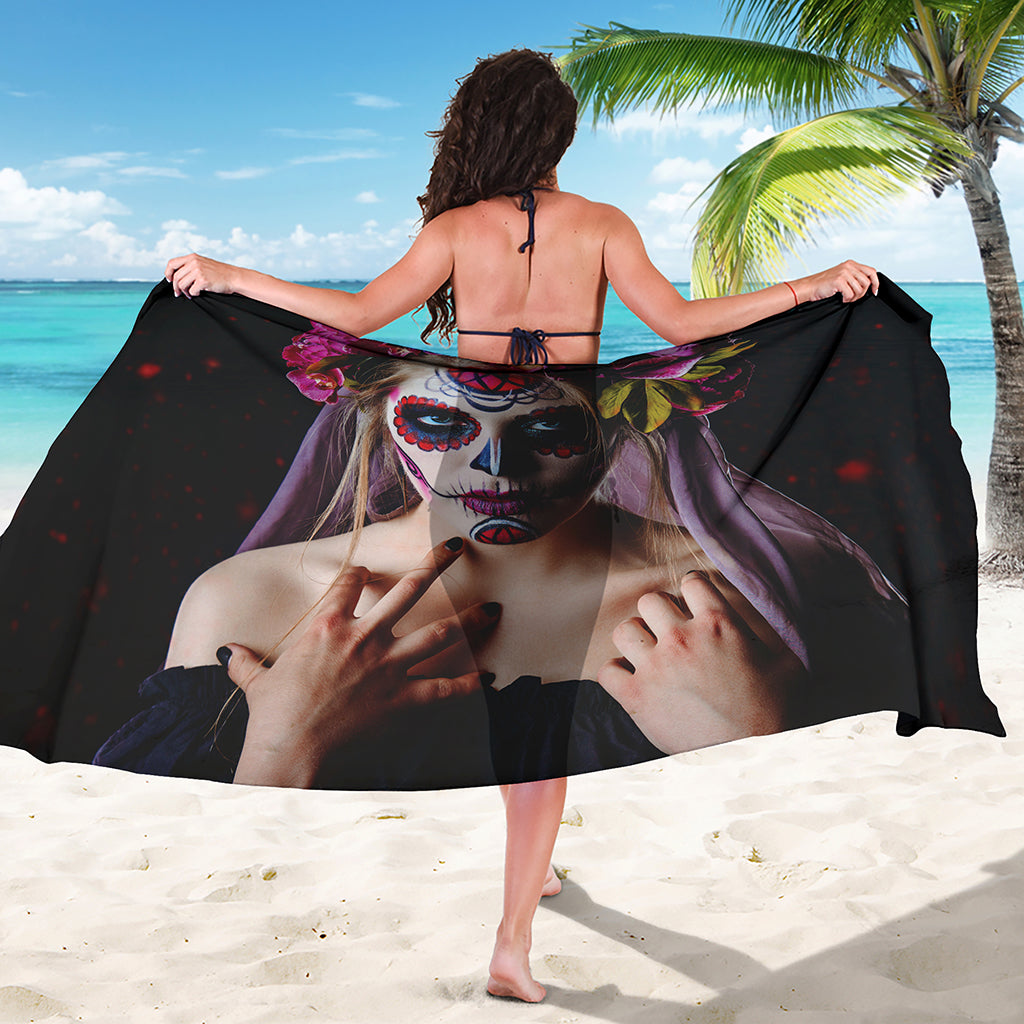 Calavera Girl Day of The Dead Print Beach Sarong Wrap