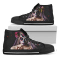 Calavera Girl Day of The Dead Print Black High Top Sneakers