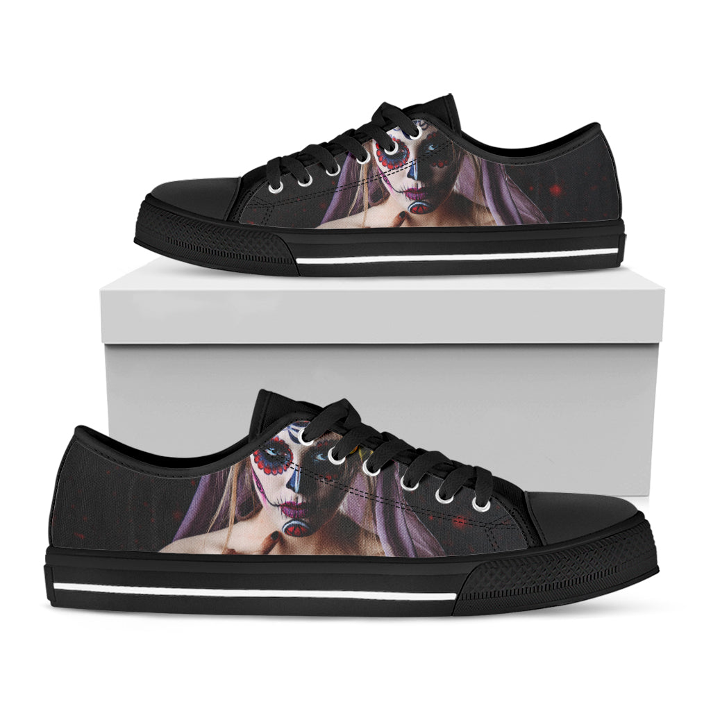 Calavera Girl Day of The Dead Print Black Low Top Shoes