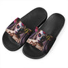 Calavera Girl Day of The Dead Print Black Slide Sandals