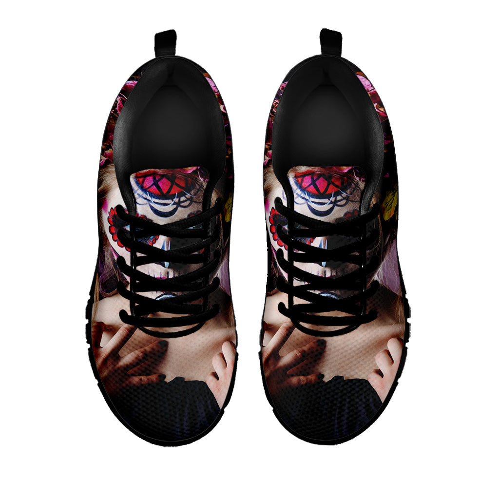 Calavera Girl Day of The Dead Print Black Sneakers