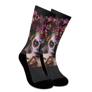 Calavera Girl Day of The Dead Print Crew Socks