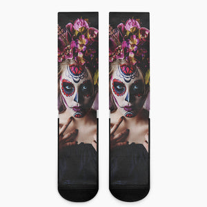 Calavera Girl Day of The Dead Print Crew Socks