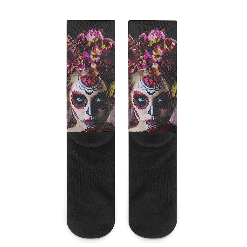 Calavera Girl Day of The Dead Print Crew Socks