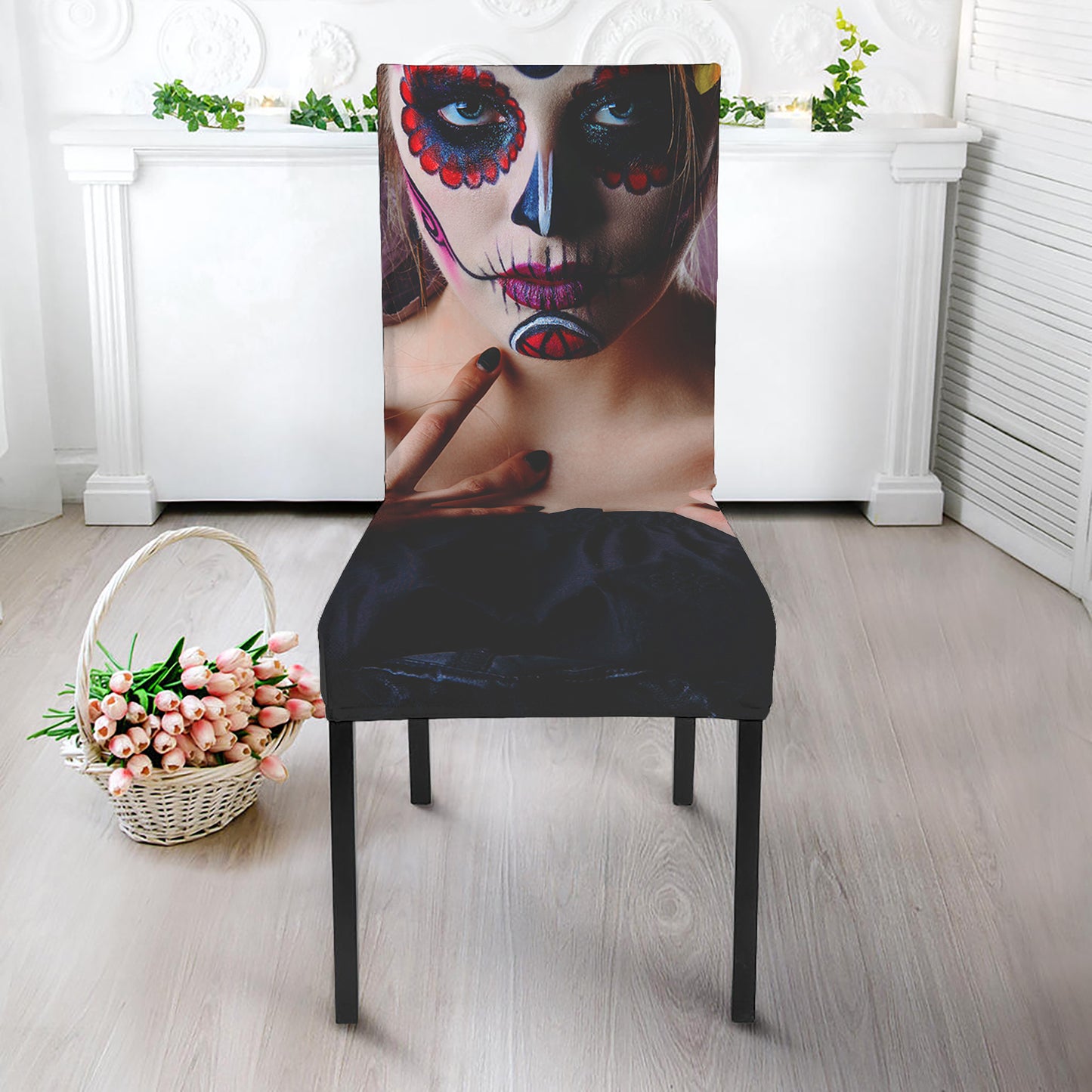 Calavera Girl Day of The Dead Print Dining Chair Slipcover