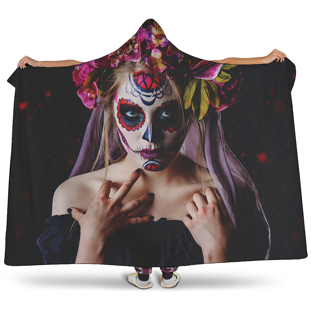 Calavera Girl Day of The Dead Print Hooded Blanket