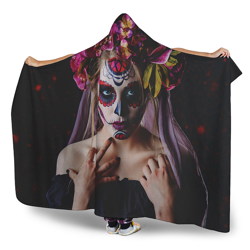 Calavera Girl Day of The Dead Print Hooded Blanket