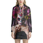 Calavera Girl Day of The Dead Print Hoodie Dress