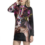 Calavera Girl Day of The Dead Print Hoodie Dress