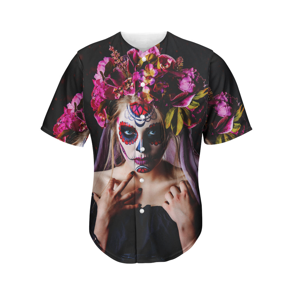 Calavera Girl Day of The Dead Print Men's Baseball Jersey