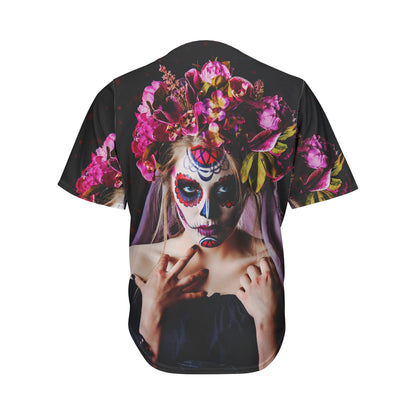 Calavera Girl Day of The Dead Print Men's Baseball Jersey
