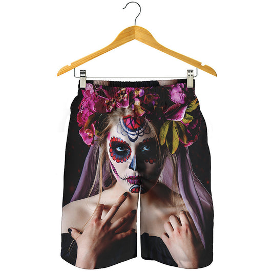 Calavera Girl Day of The Dead Print Men's Shorts